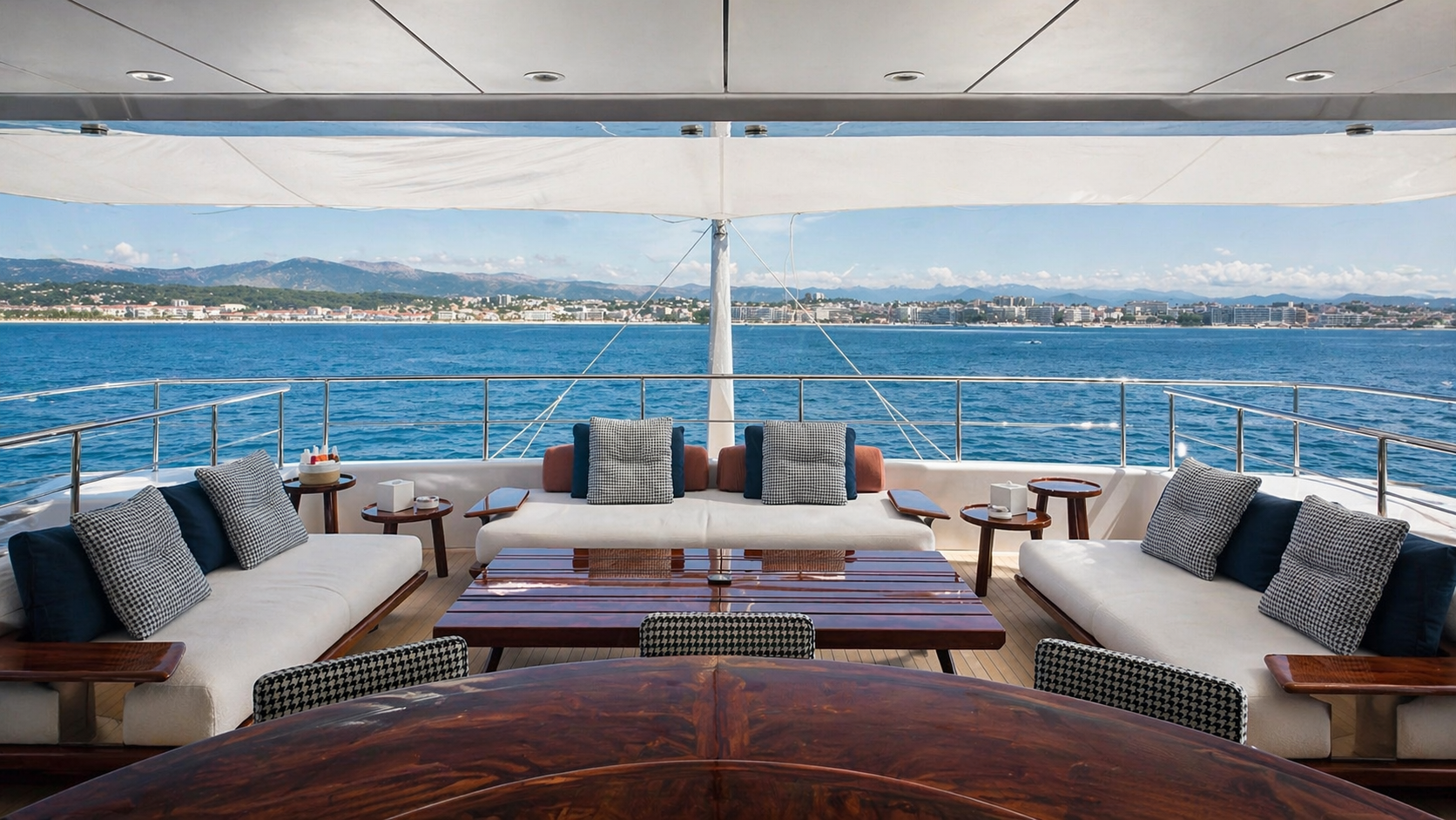 Luxury yacht upper deck interior setup
